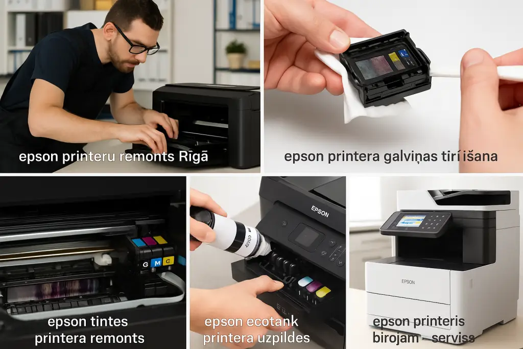epson printeris birojam – servissбepson ecotank printera uzpildes sistēma,epson tintes printera remonts, epson printera galviņas tīrīšana,